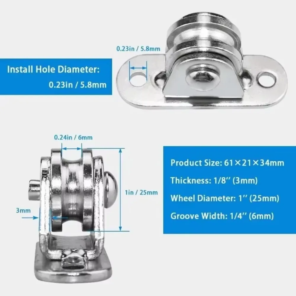 2/4PCS Stainless Steel Pulley Block Kit Silent Pulley Heavy Duty Fixed Pulley Detachable Loading 176Lb Lifting Wheel Moving Tool