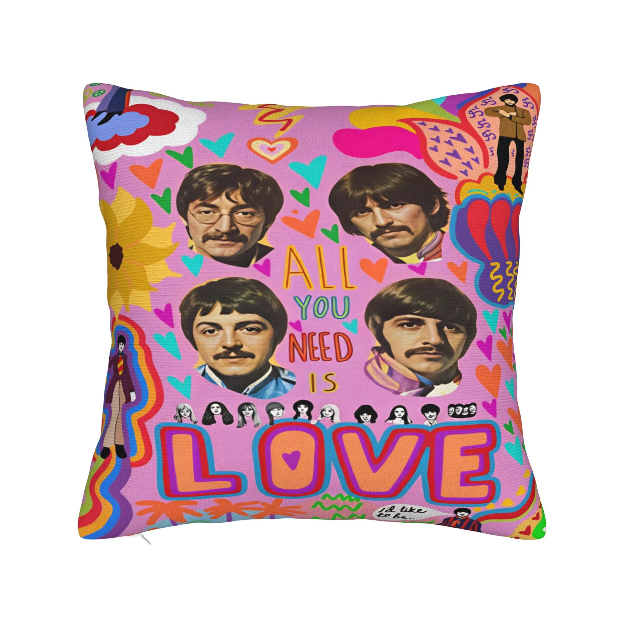 Pillow Case Beatled Music Comfy  Pillow Cover For Office Car Home Decor Vintage Pillowcases