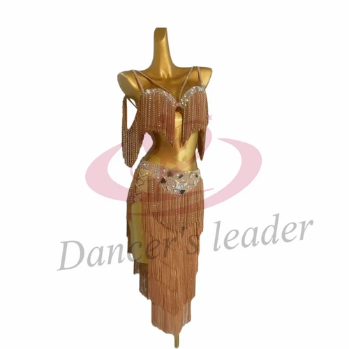 Imagen 2 del producto Traje de danza del vientre con diamantes de imitación para mujer, vestido de actuación de Tango Samba con borlas rojas personalizadas de gama alta, tirantes de lente grande