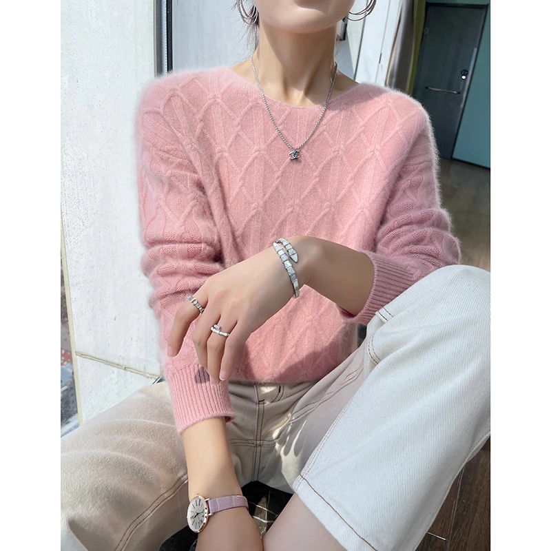 Women\'s Autumn Winter Long Sleeved Solid Color Pullover Round Neck High-Quality Jumper Top 100% Merino Wool Knitted Sweater