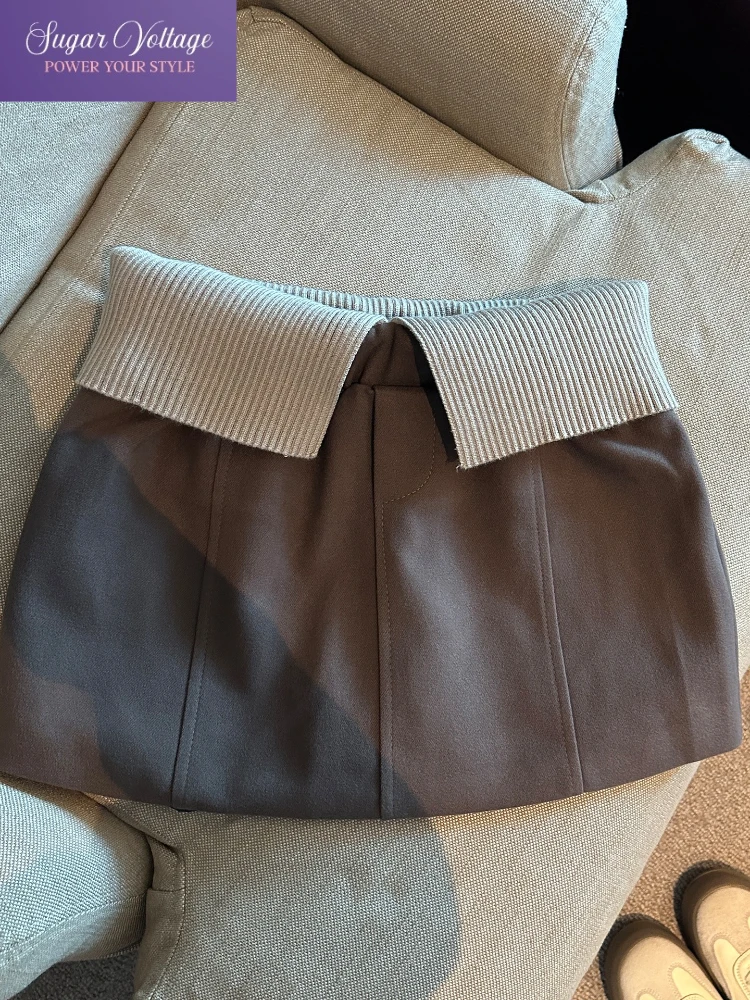 Gonna casual alla moda Donna Autunno Inverno Tweed Minigonna a vita alta Design patchwork Aderente Retro Chic Abito caldo ed elegante