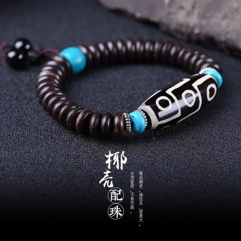 Tibetan-style , coconut shell , dzi beads , nine- and three-eye personalized bracelet for m