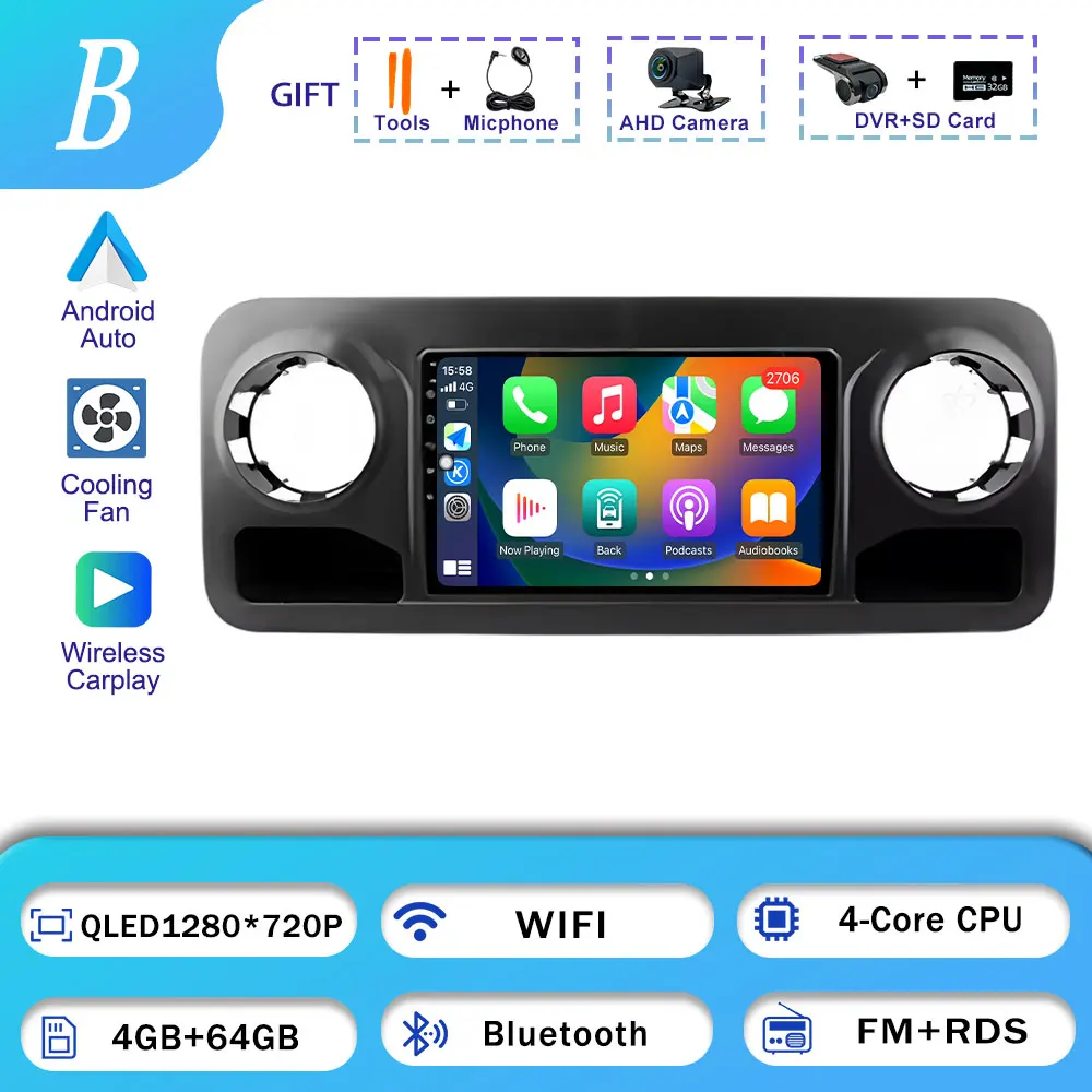 Voor Mercedes Benz Sprinter 2018-2022 Autoradio BT GPS Navigatie WIFI Stereo Multimedia Android 16 Draadloze Auto Speler carplay