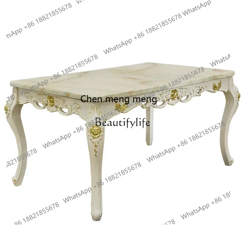 style NEW European dining table Solid wood marble surface American carved high-end hotel restaurant Square dining table ss 8617