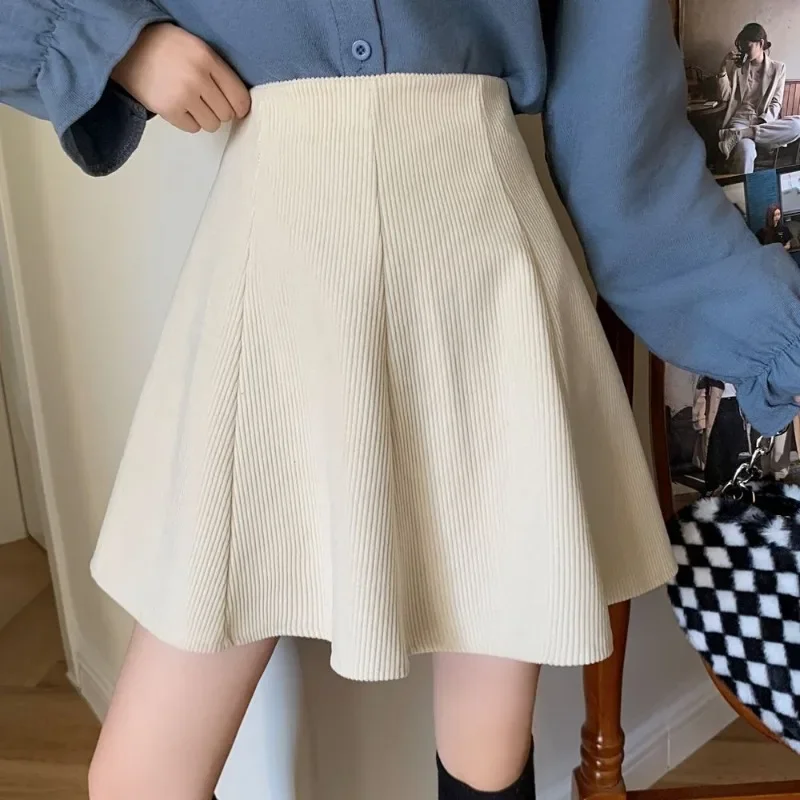 Corduroy Skirts Women Autumn Fashion Solid Casual Mujer Empire Preppy Style Retro Lovely Ulzzang Simple Ladies Pleated All-match