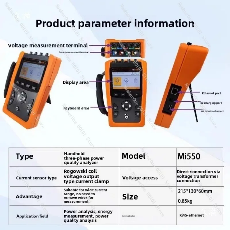 Portable Electricity Meter Energy Logger Handheld 3 Phase Data Recorder Rogowski Power Quality Analyzer