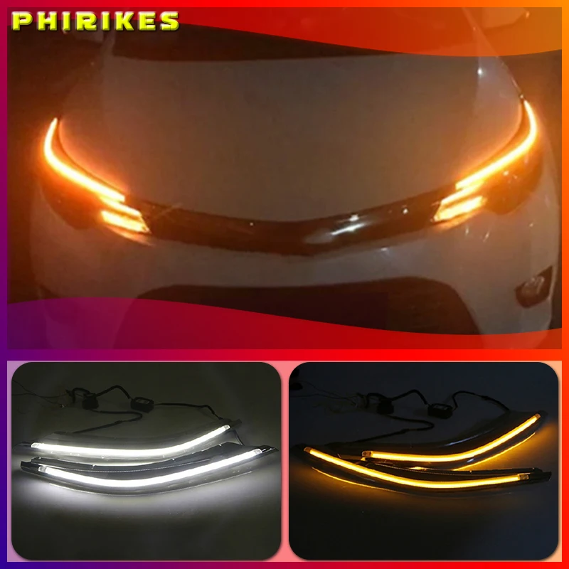 

2Pcs For Toyota LEVIN 2014-2017 LED DRL Headlight Eyebrow Daytime Running Light Flowing dynamic Yellow