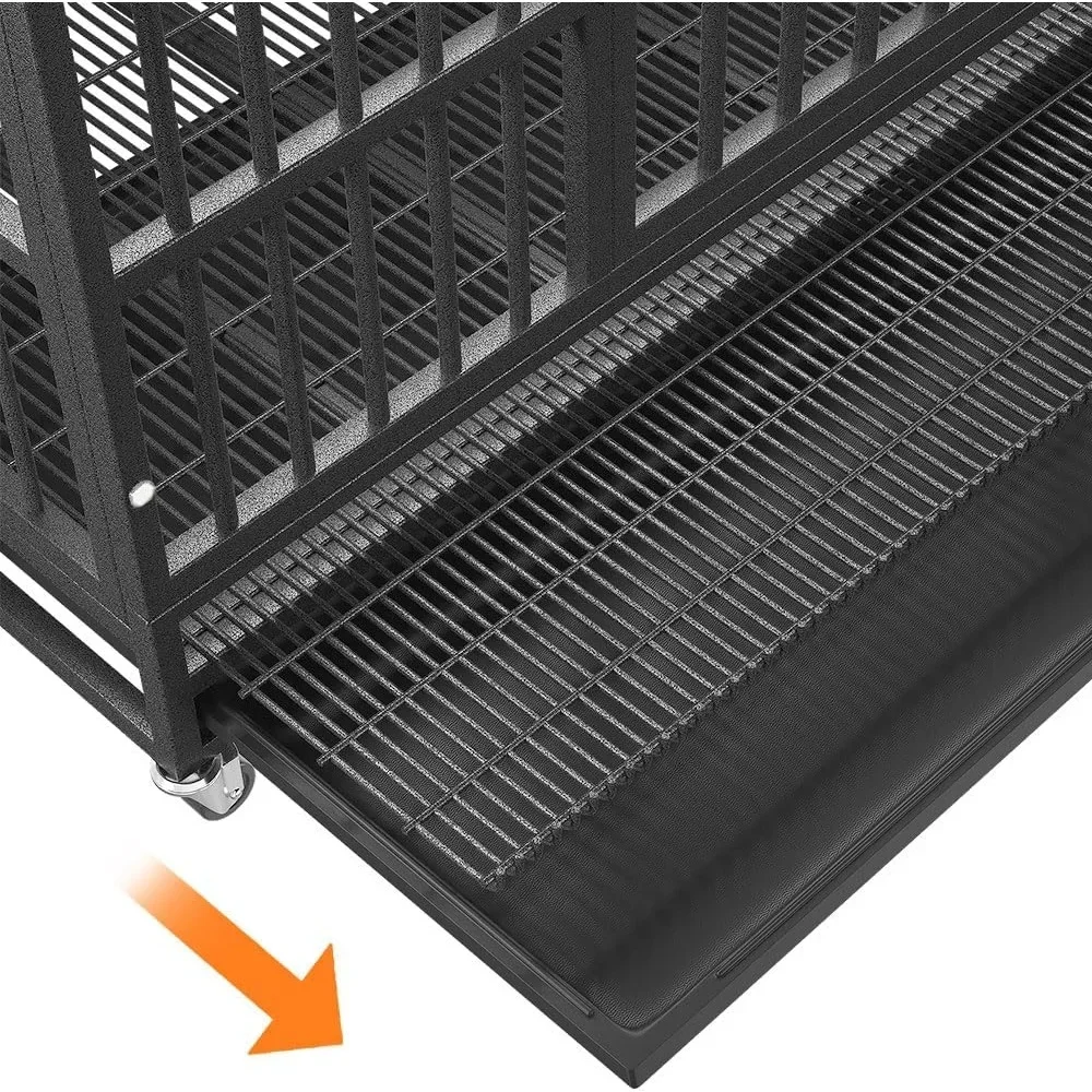 قفص قفص للكلاب عالي التحمل بعجلات، بيت فولاذي غير قابل للتدمير ومقاوم للهروب داخلي للكلاب ذات القلق العالي وباب مزدوج #6