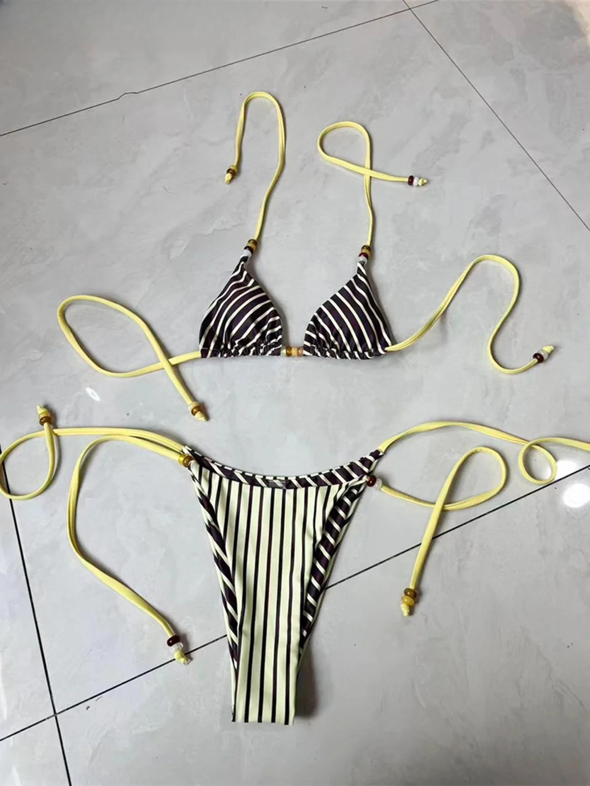 Bikini set Sexy Striped Halter Bikini Female Swimsuit Women Swimwear Two-pieces Strappy Padded Bather Bathing Suit Swim