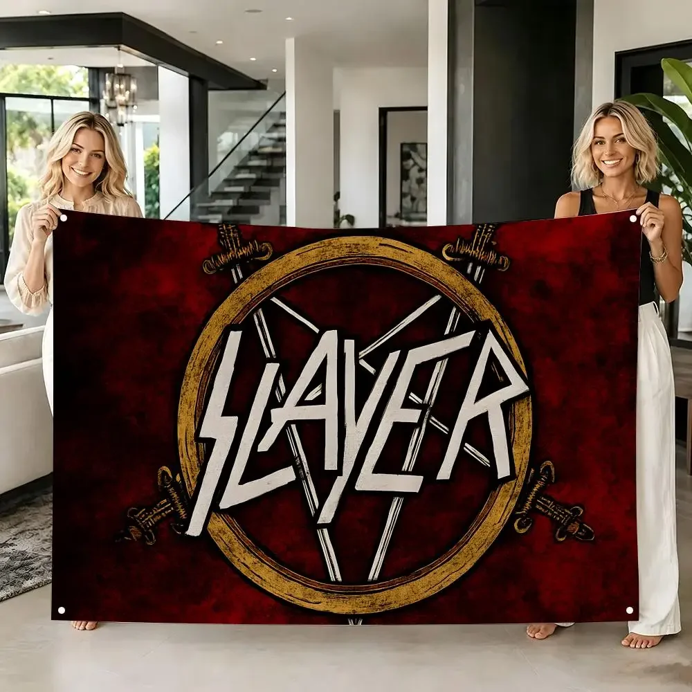 80s Thrash Metal Band S-Slayer Flags Tapestry Creative Pattern Photo Living Room Wall Art Party Outdoor Decor
