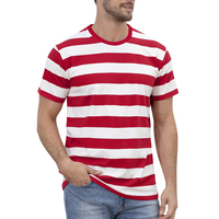 Red and White Striped Shirt Mens Halloween Chritmas Read Across America Day Top Adult Summer Casual Daily Novelty Fashion Tee