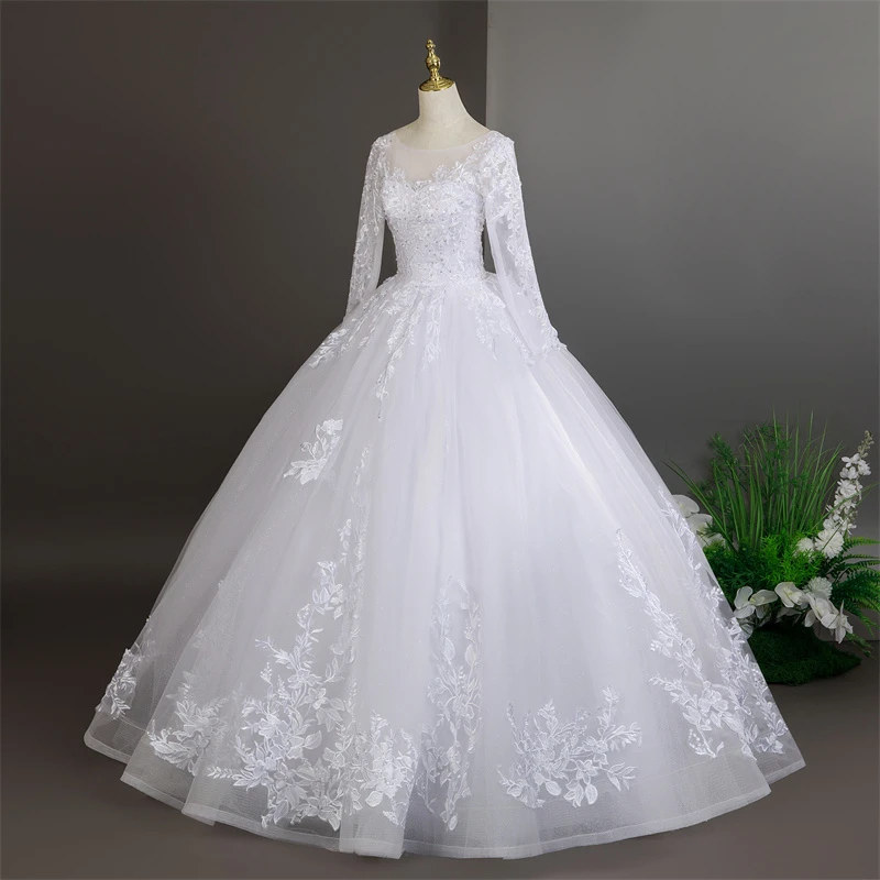 Suknie Ślubne Długi Rękaw Czysta Biel Słodka Sukienka na Przyjęcie Weselne Luksusowa Koronka Plus Size Suknia Ślubna Szyta na Miarę Nowość 2025