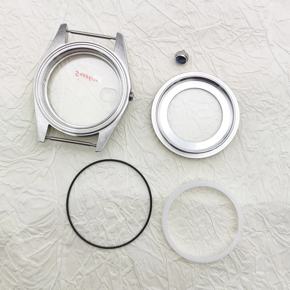 316L Steel 39mm Watch Case Set Grooved Bezel Sapphire Glass Date Magnifier for 8285 Movement 31mm Dial Replacement Parts