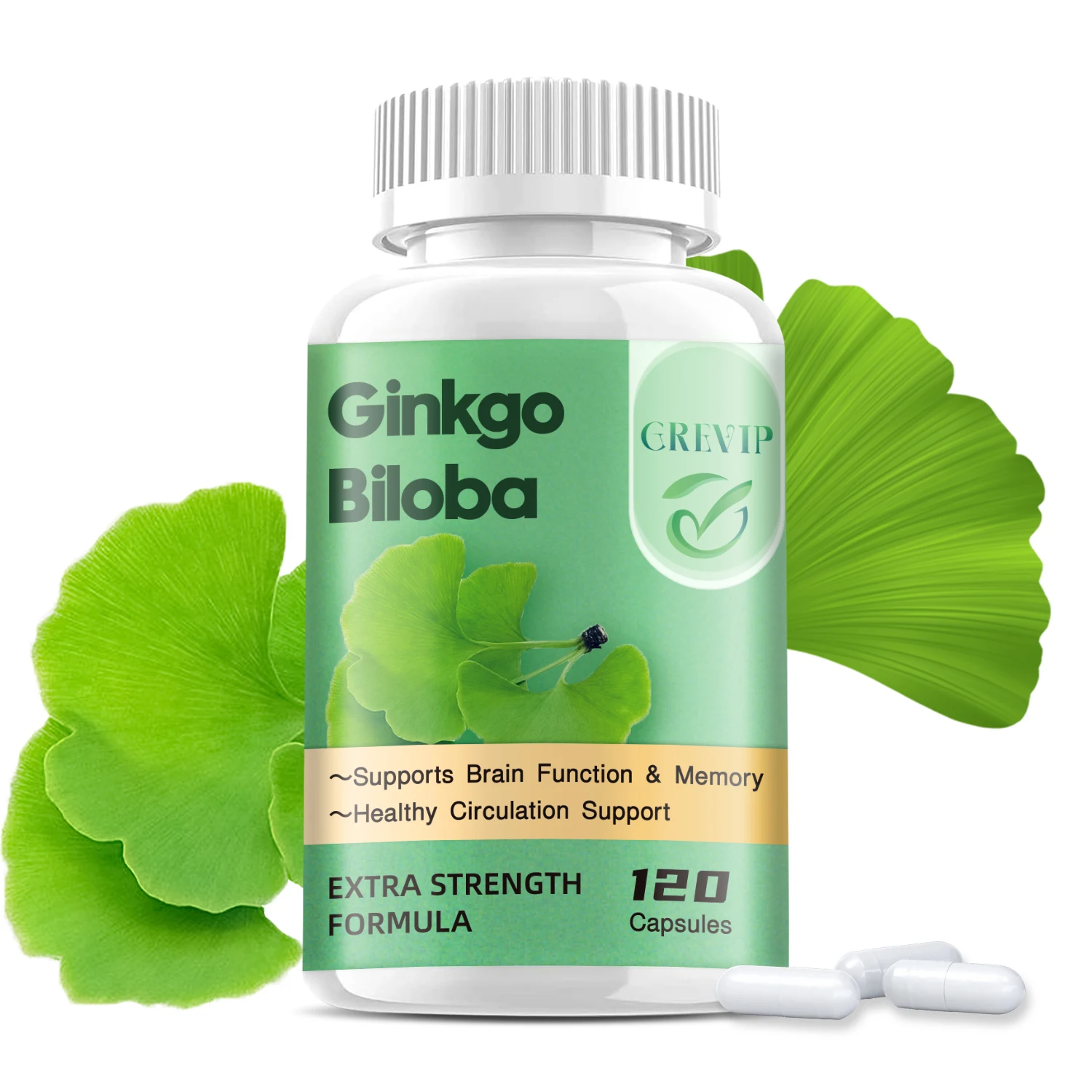 

Ginkgo Biloba Capsules - Supports Brain Function, Improving Memory & Concentration - 120 Capsules
