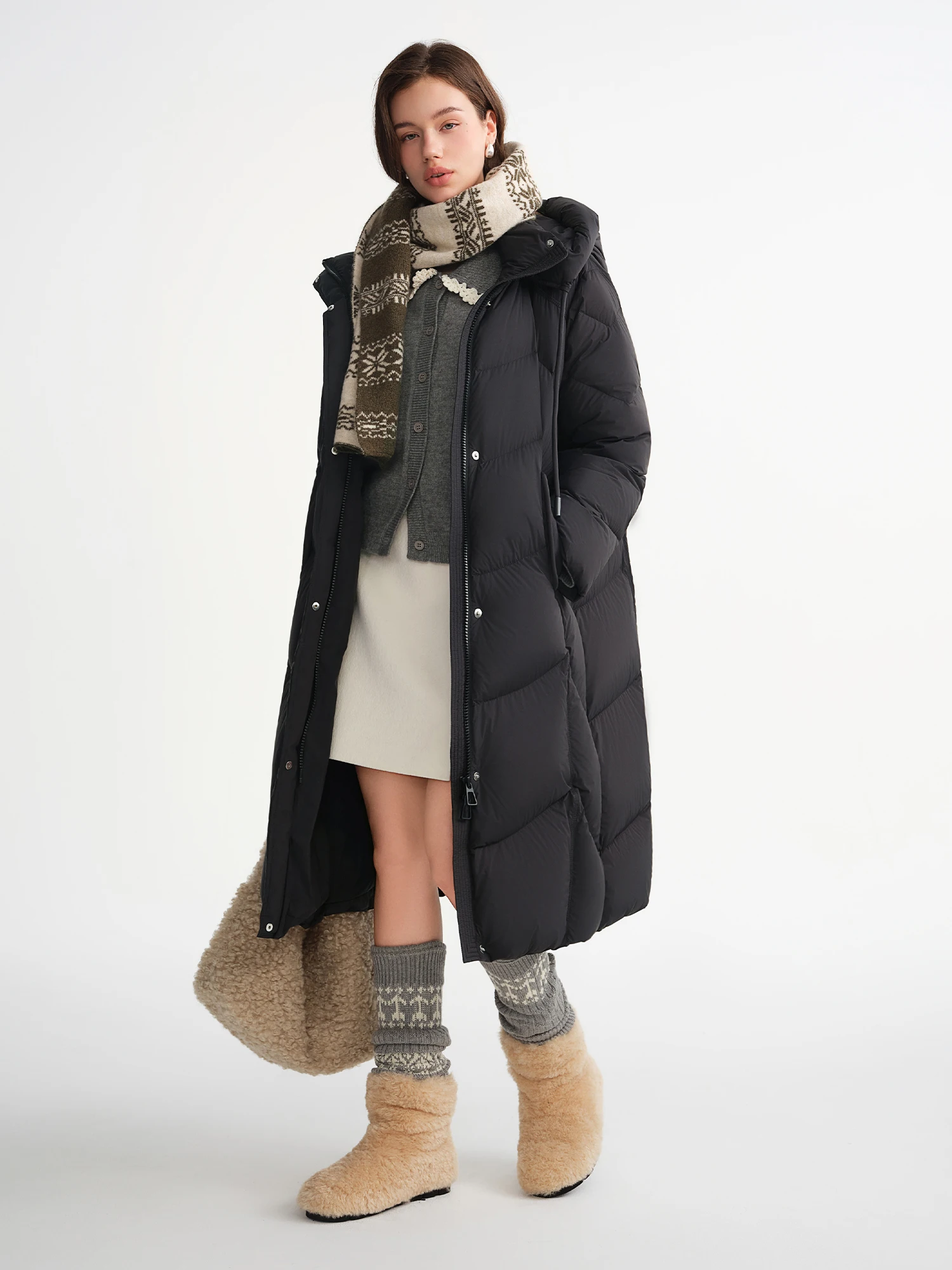 DUSHU سترة نسائية مريحة دافئة بياقة واقفة وقلنسوة سترة شتوية 2025 NewTriple حماية قصيرة إصدارات طويلة متاحة