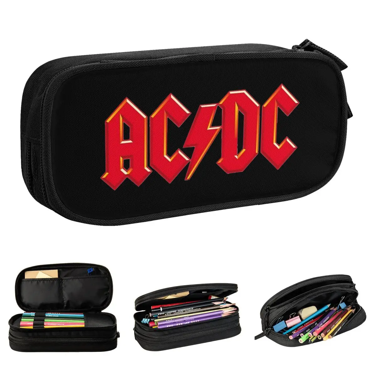 Cute AC DC Shoot To Thrill Pencil Case Concert Pencil Box Pen Kids Big Capacity Bag Office Zipper Accessories