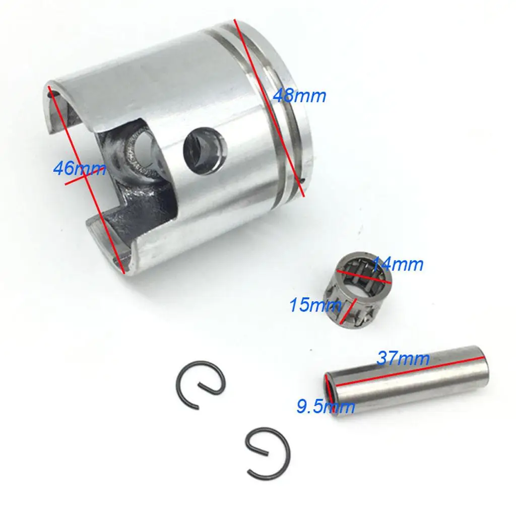 47mm Piston Pin Kit Assembly Silver Piston Ring Circlip Bearing for 80cc Motorised Bicycle 2 Stroke Engine