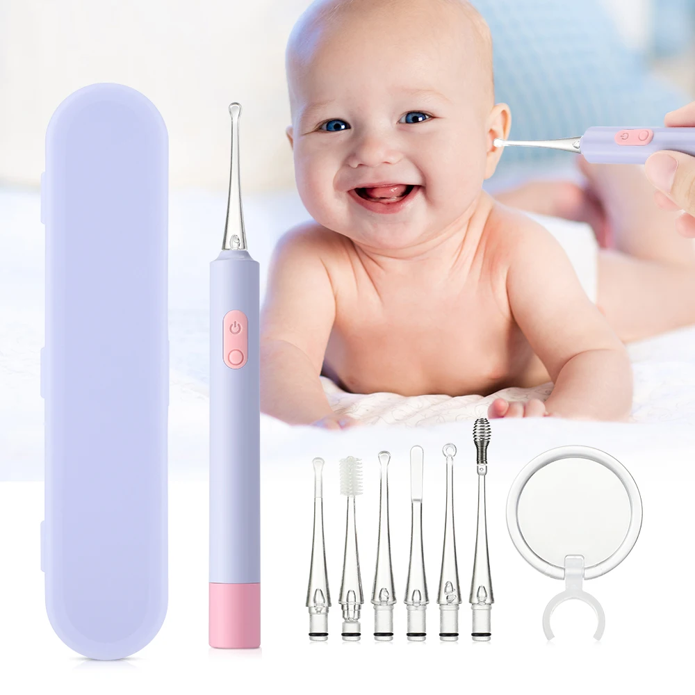 Baby\'s Luminous Ear Spoon With Dual LED Light Magnifying Glass 6 Types Ear Picks Cleaning Set USB Charging Earwax Cleaner