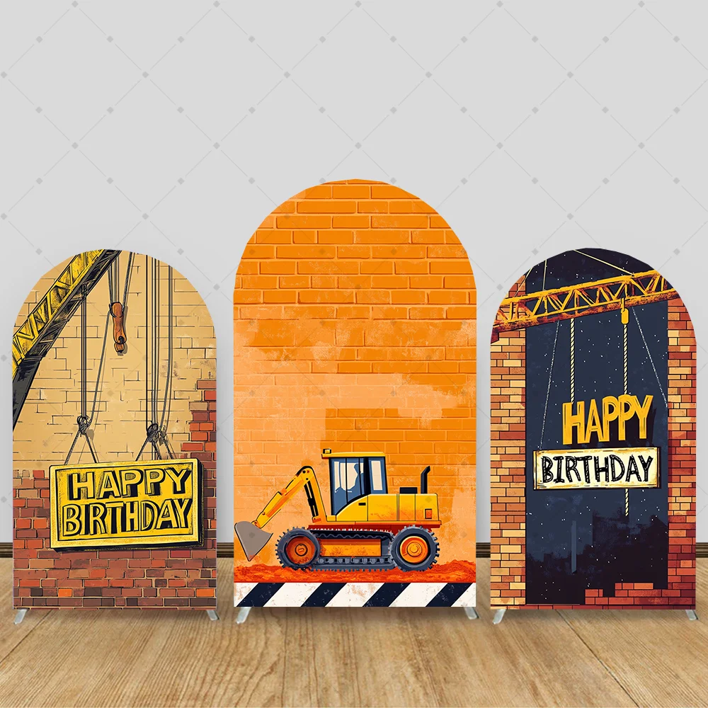 

Retro Construction Arched Backdrop Cover Brick Wall Boy Birthday Party Baby Shower Pedestal Arch 2-sided Decor Background