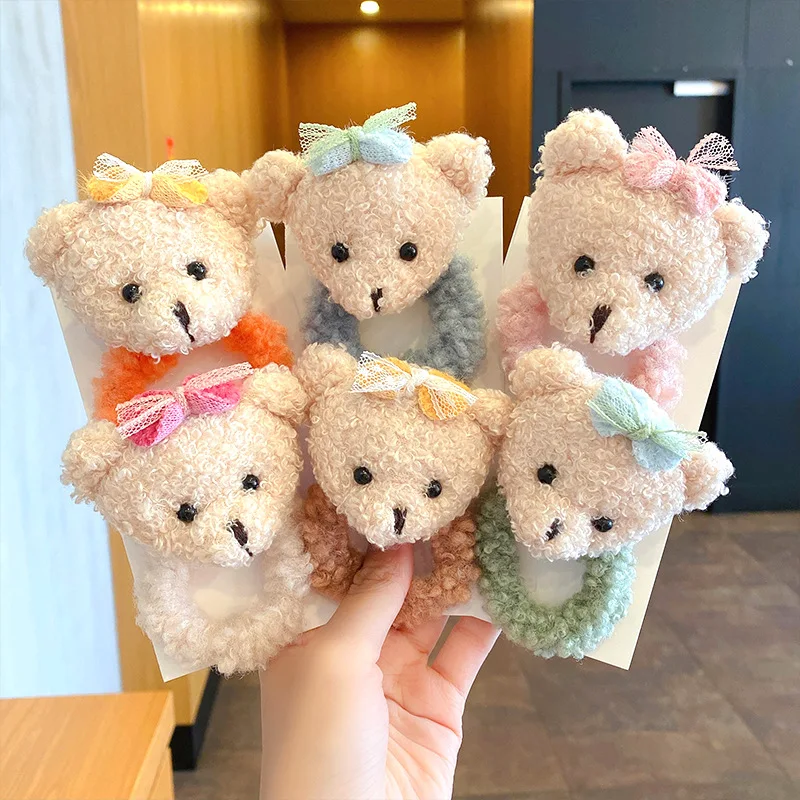 Niedliche Plüsch-Bären Elastische Haarbänder für Mädchen Kinder Modische Kopfbedeckung Stirnband Damen-Haaraccessoires – Detail 1