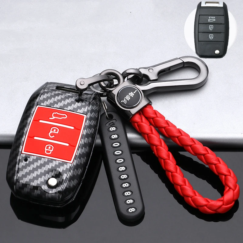 Carbon Car Flip Key Case Cover Shell For KIA Rio 3 K2 Ceed Cerato K3 K5 Sorento Sportage Soul K4 Picanto Optima Forte Stinger