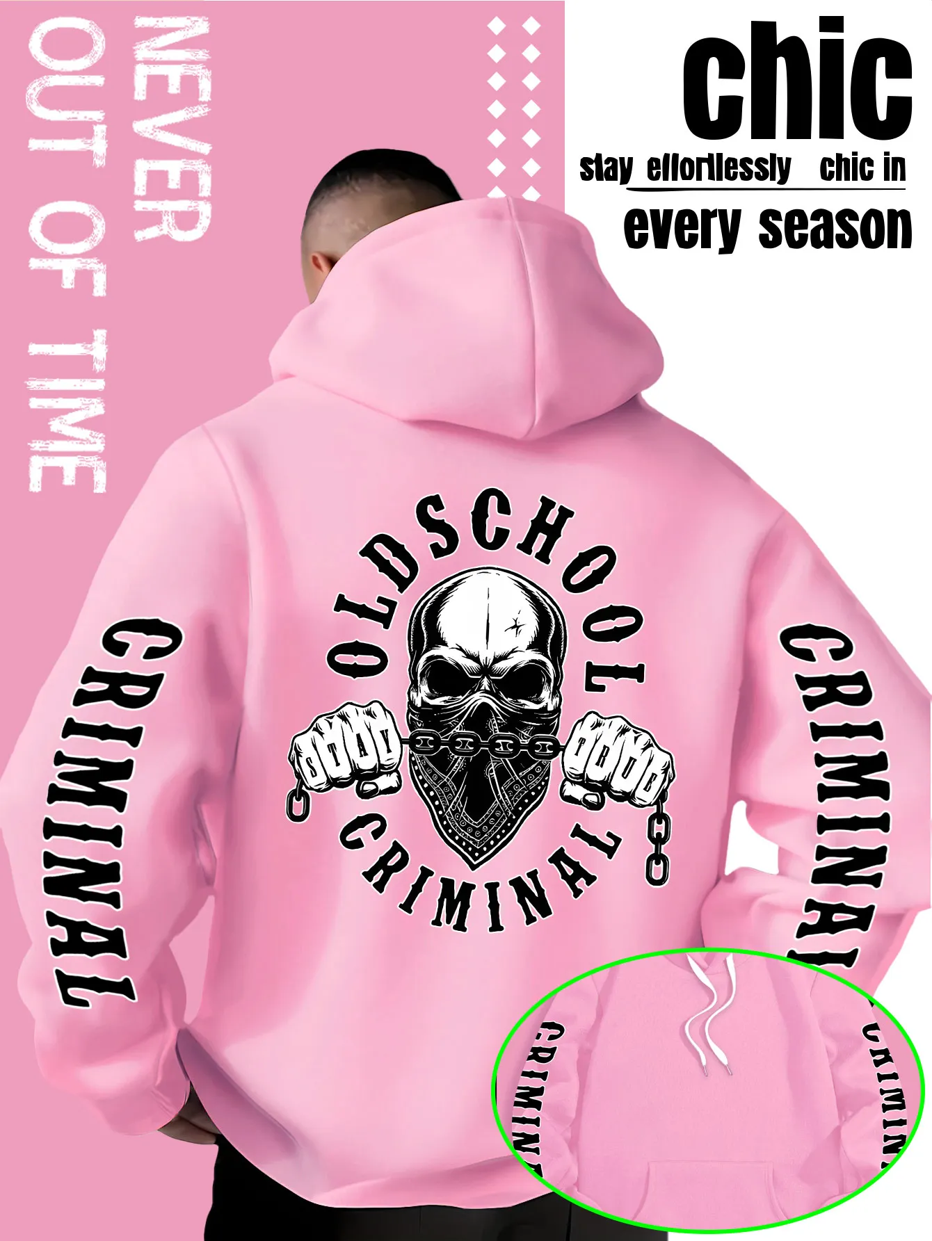 Trendiger Herren-Hoodie im Tech-Style für Herbst/Winter mit "Retro Criminal Skull Chain" Logo - Modische Casual Streetwear – Detail 6