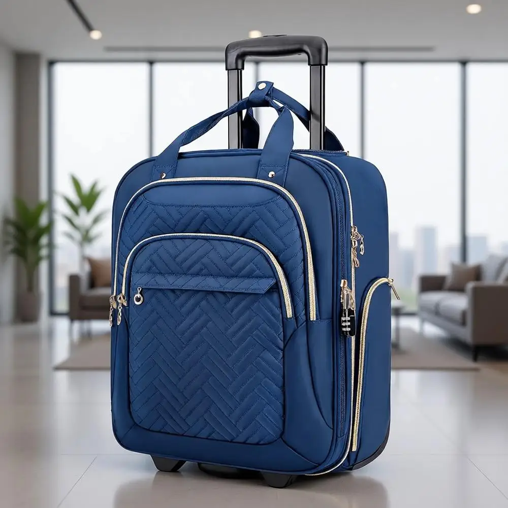 

Компактный 16-дюймовый чемодан на колесиках под сиденье — легкий дорожный чемодан для авиаперелетов, синий