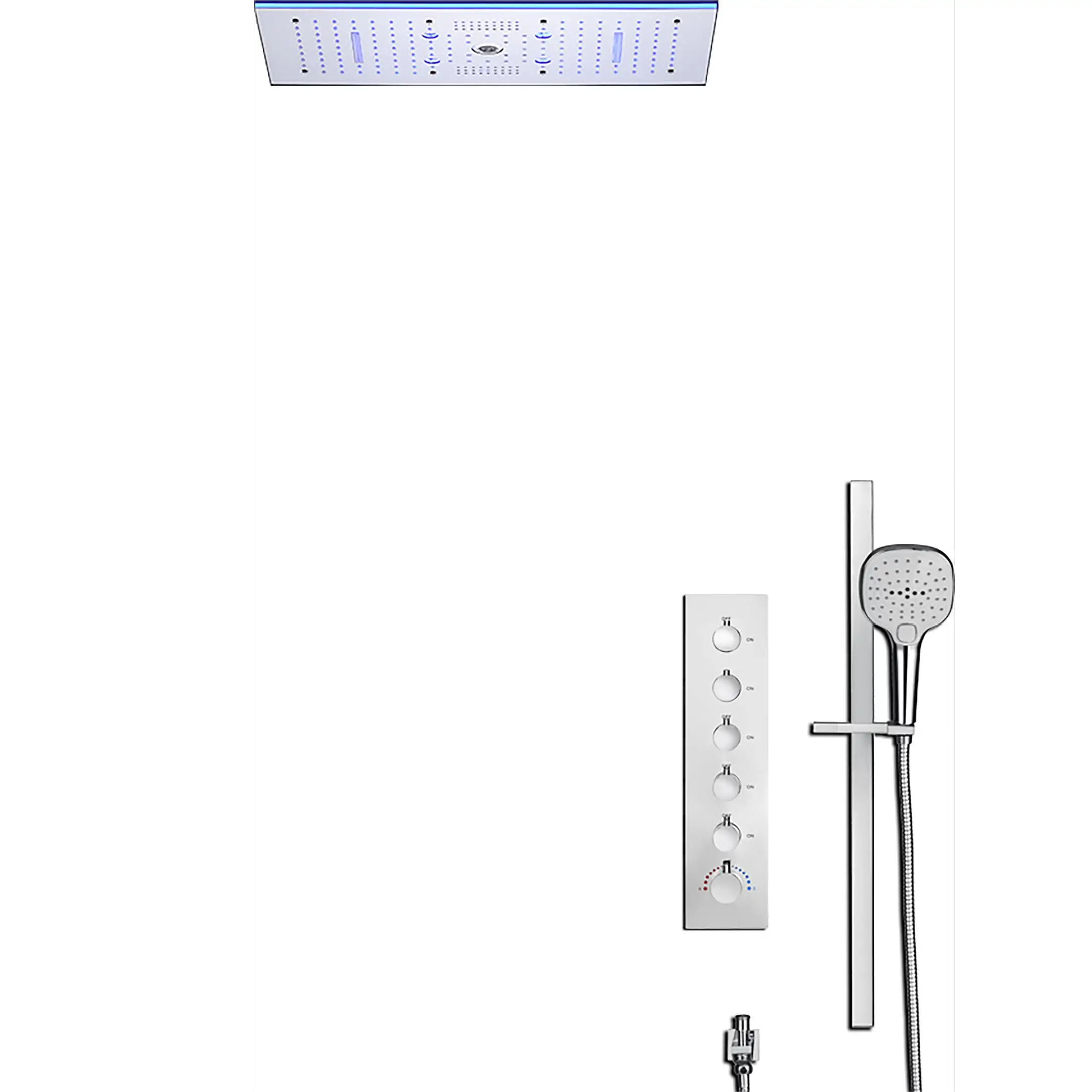 New Design Bathroom Faucet 300*600MM Bluetooth Music Waterfall LED Rain Shower Chrome Ceiling Shower Set