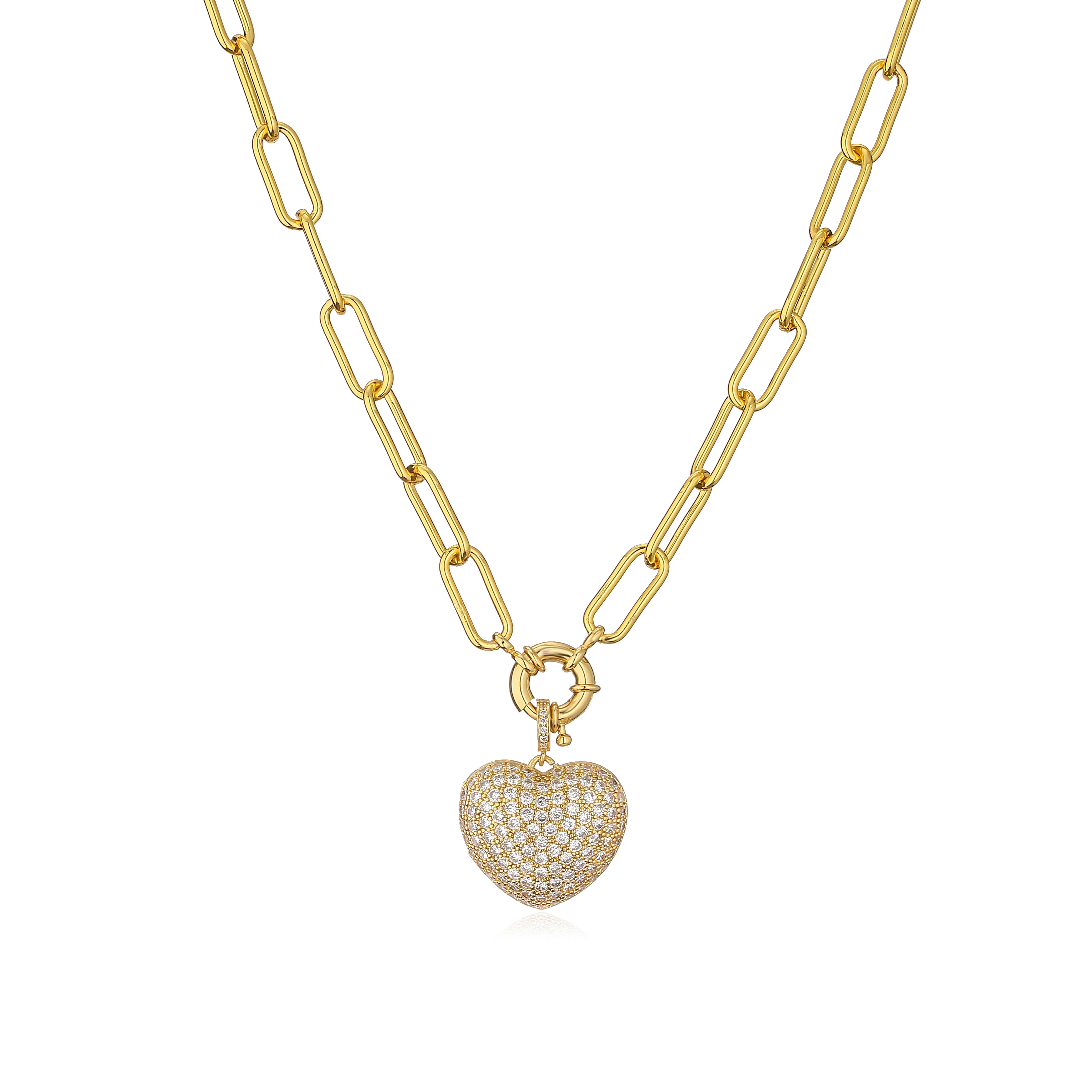 HECHENG, AAAAA Cubic Zirconia Women Heart  Earrings Ring Necklace Jewelry Set, Cooper 18K Plated Love Anniversary Gift