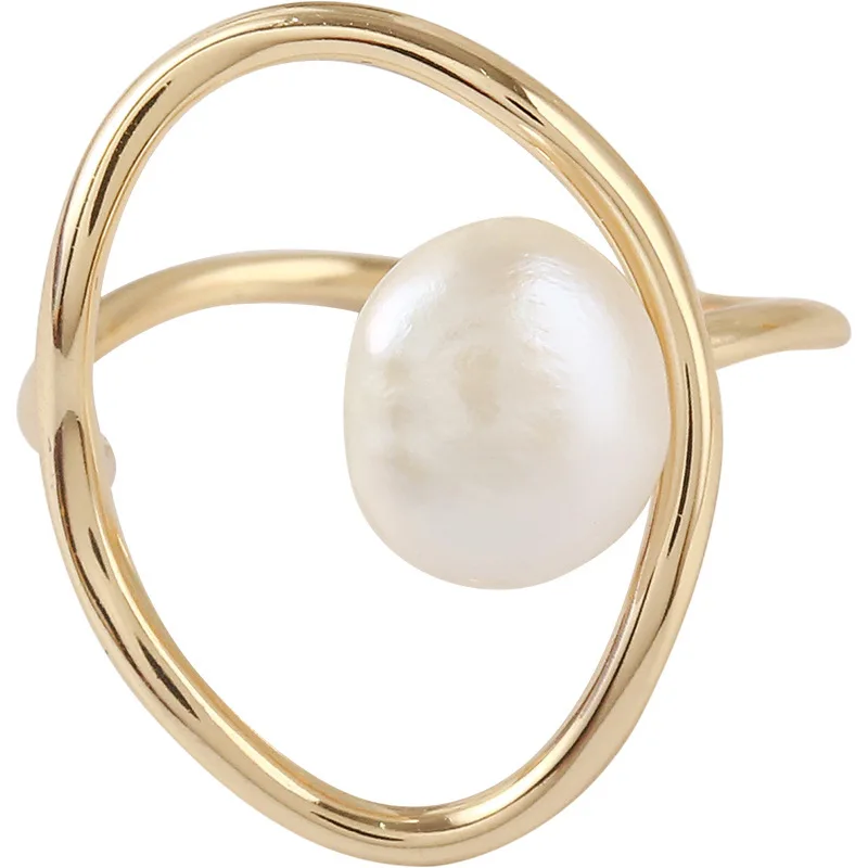 Promotion Jewelry Round Plastic Pearl Yellow Gold Color Ladies Party Ring Wholesale For Women Birthday Gifts No Fade