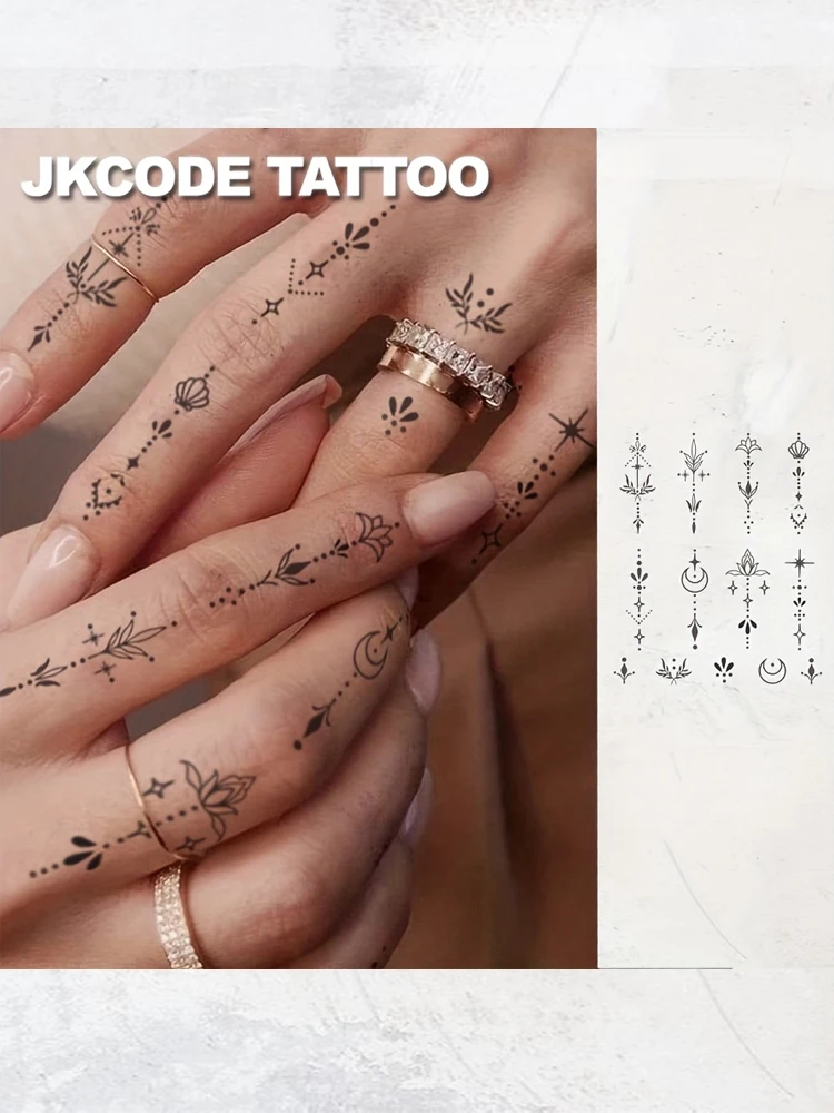 Tatouages semi-permanents imperméables, feuille de conception Simple, tatouages temporaires du Ramadan, tatouages botaniques pour les doigts, dure 1 à 2 semaines