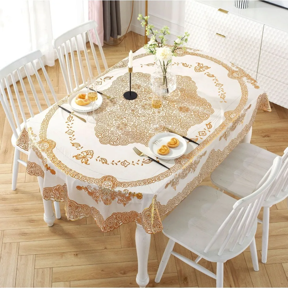 

Kitchen Supplies Waterproof Oval Tablecloth Embroidered Oil Resistant Table Mat Oil-proof Anti-Scald Table Cover Household