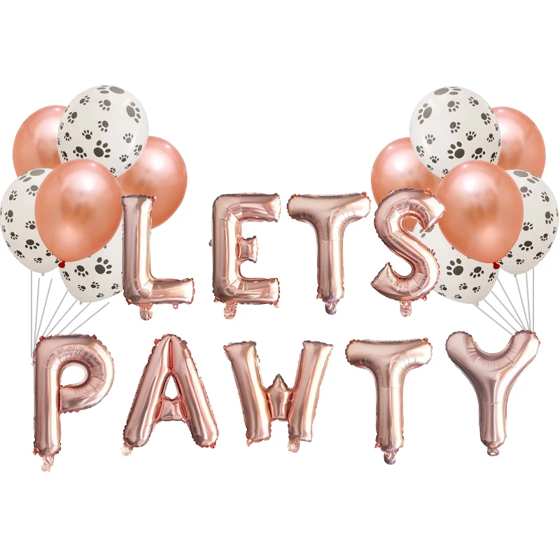 

1set 16'' Letter Foil Balloons LETS PAWTY Party Balloon Decoration Balloons for Pet Dogs Cats Birthday Party Supplies Air Globos