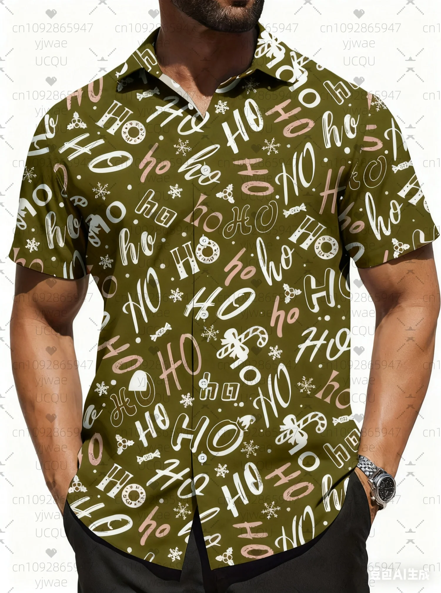 Kemeja Pria Kerah Natal 2025 Lengan Pendek Model Lapel Atasan Kasual Kancing Depan Untuk Musim Panas Pakaian Sehari-hari