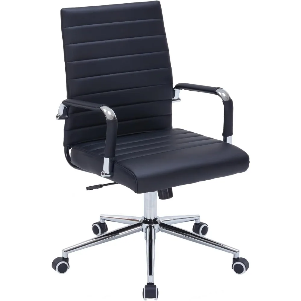 

Modern Mid Back Office Desk Chair, PU Leather Ribbed Ergonomic Executive Conference Chair, Adjustable Swivel Task Chair with Arm