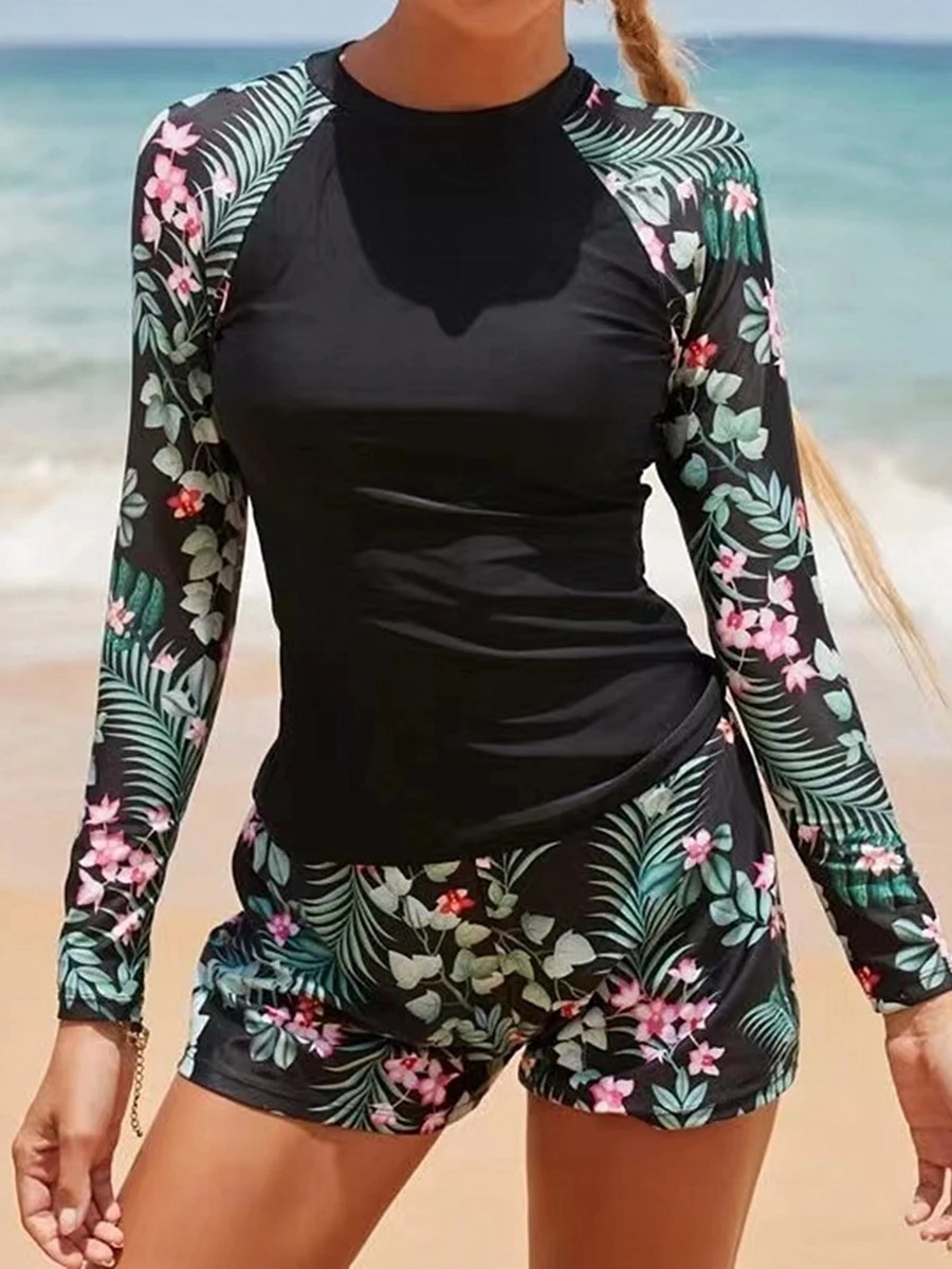 2024 Long Sleeve Surfing Swimsuit Print Swimwear Women Two Pieces Diving Clothes Beachwear Bathing Swimming Swim Suit