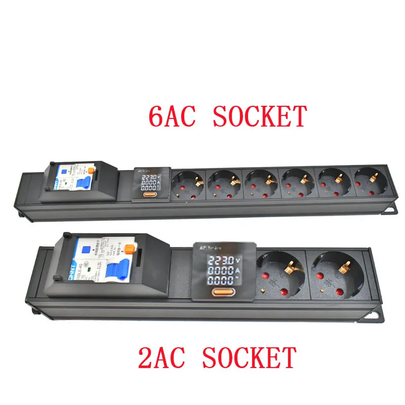 STRIDER RUI C14 PORT PDU Power Strips Schuko Short circuit switch 1-8AC EU output Power strip Digital display ammeter