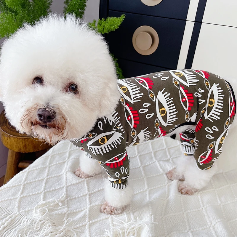 Pet Dog Jumpsuit Thin Puppy Clothes Printed Overalls Stretchy Pure Cotton Pajamas For Small Dogs Chihuahua Poodle Home Wear