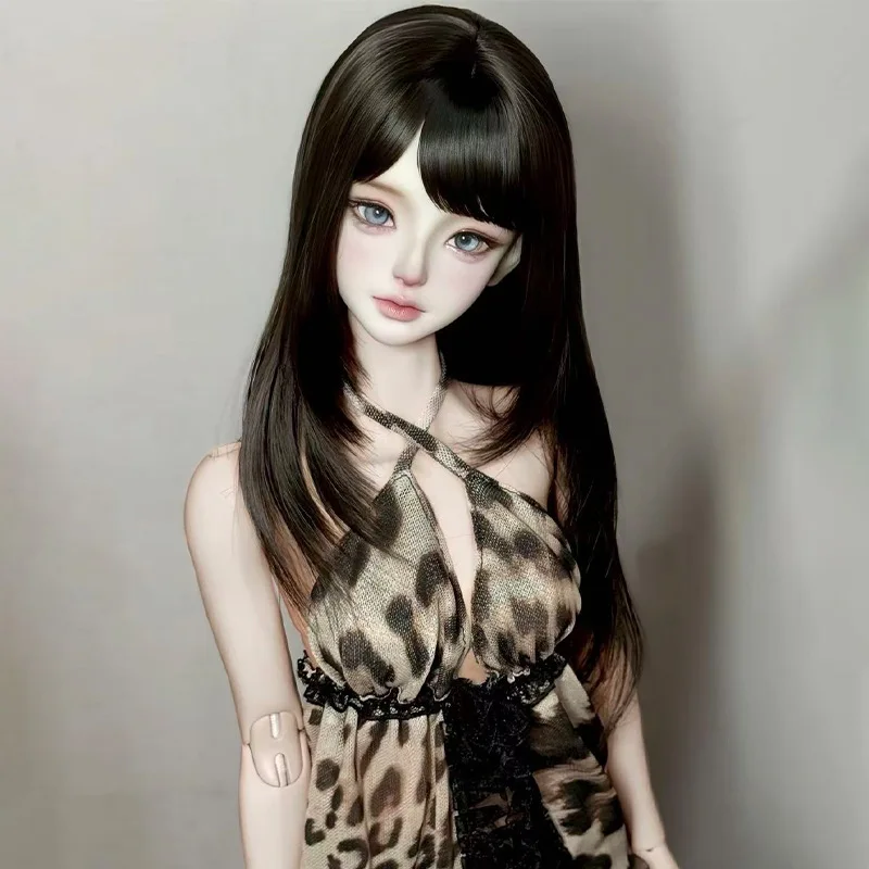 As perucas de boneca bjd são adequadas para 1/3 1/4 e 1/6 tamanho imitação mohair franja preta acessórios de boneca de cabelo longo e reto