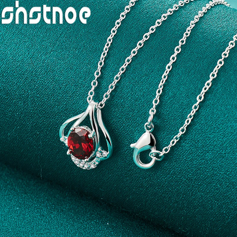 

SHSTONE 925 Sterling Silver AAA Red Zircon Bud Pendant Necklace 16-30 Inch Chain For Women Party Birthday Original Charm Jewelry