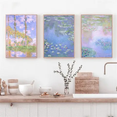 Claude Monet Opere d'arte Lotus Stagno Nidi d'acqua Paesaggio Poster Impressionista Tela Pittura Arte della parete per la decorazione della casa della stanza della fattoria