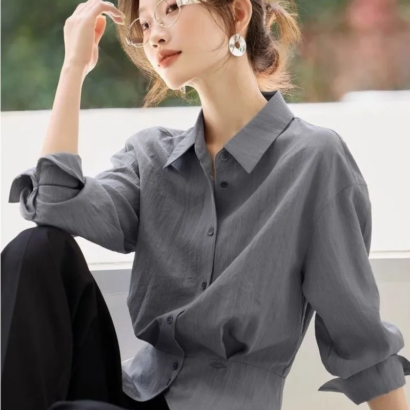

French Style Women's Shirt Tops 2025 Autumn Small To Slim Down The Waist