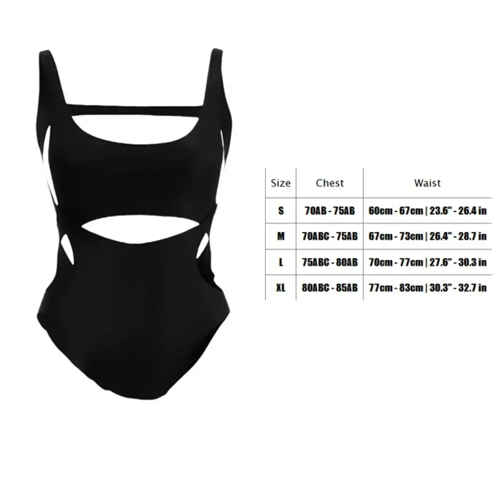 High Waist One-Piece Swimsuit Backless Design Dark Style Hollow Out Swimsuit Small Chest Solid Color Beach Bikini Swimming Pool