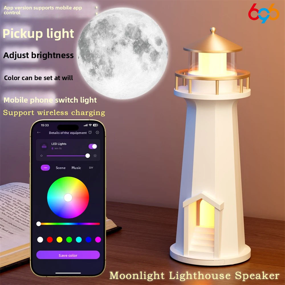 مصباح القمر مصابيح المنارة الإسقاط ضوء الليل APP التحكم بلوتوث الموسيقى المتكلم الأضواء المحيطة شحن لاسلكي هدية #4