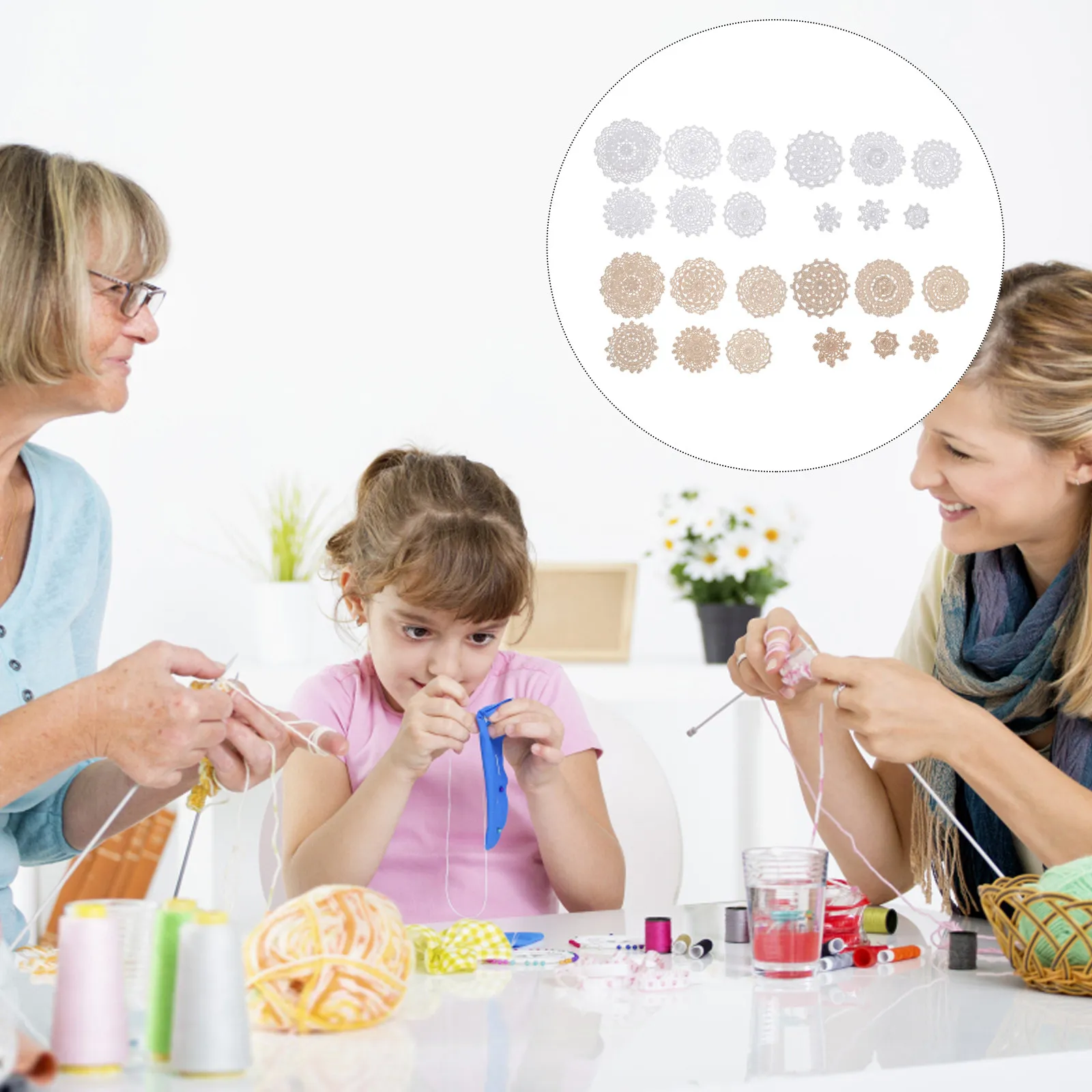 

24Pcs Handmade Crochet Flowers Cotton Appliques DIY Flower Embellishments for Gift Wrapping Flower Wreaths Brooches Hair Clips