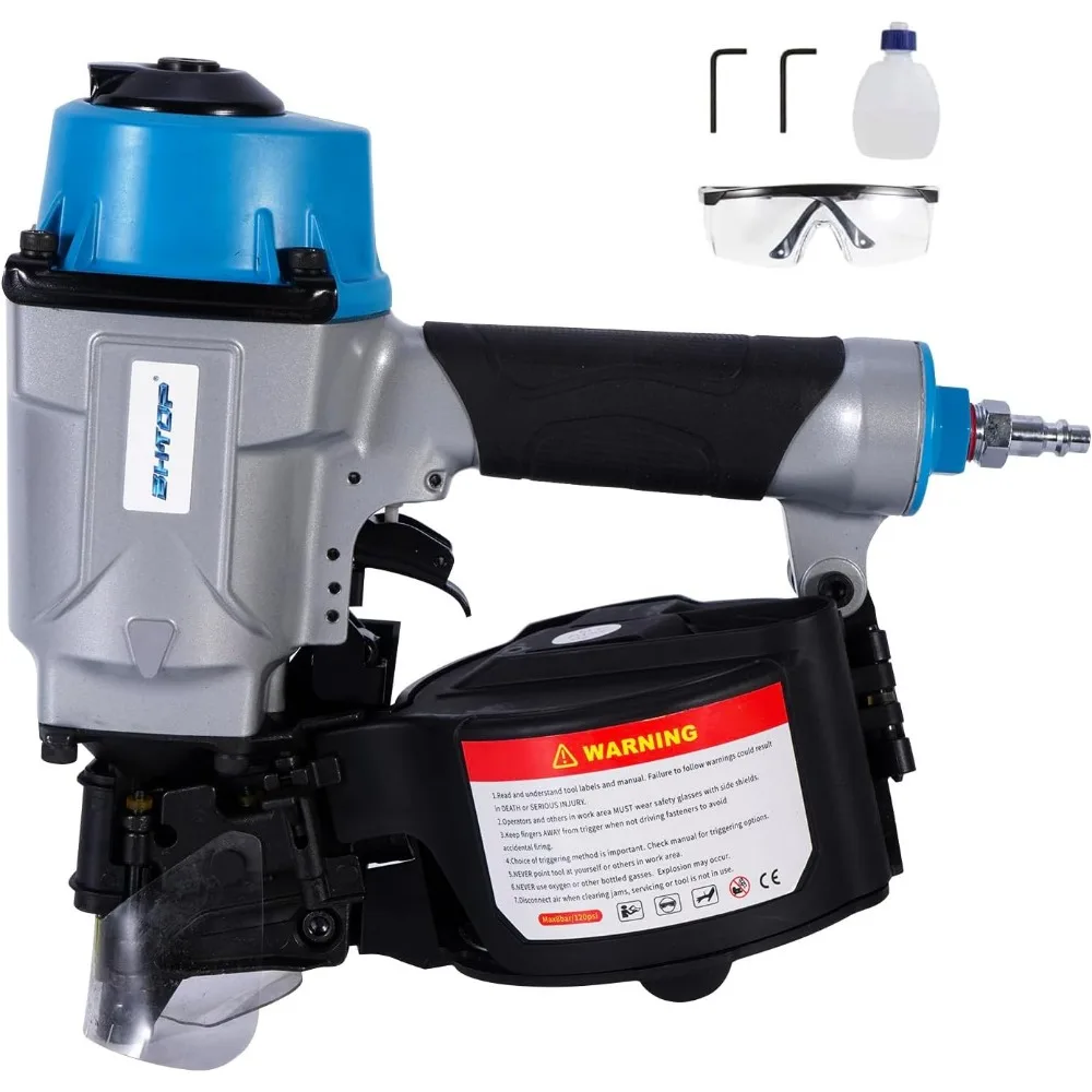 

BHTOP CN55N Pneumatic Nail Gun, 15 Degree Professional Coil Nailer, 1 Inch to 2-1/4 inch Coil Pallet Nail Gun, 350-pcs Load Capa
