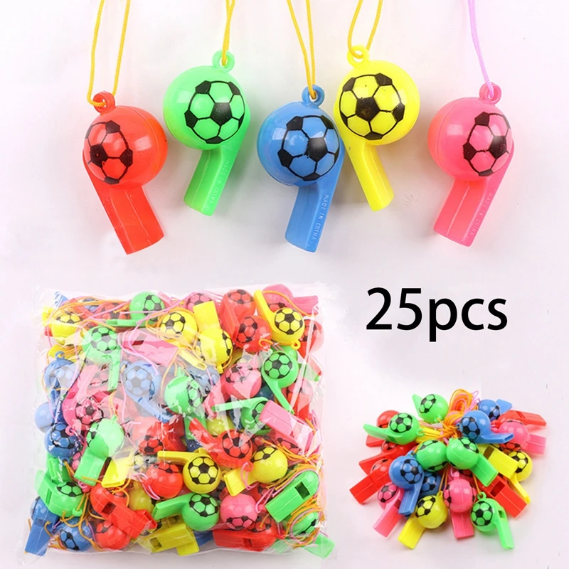 25PCS Mini Cheer Whistle Sports Basketball Soccer Football Fans Keyring Professional Plastic Referee Whistles Emergency Whistles