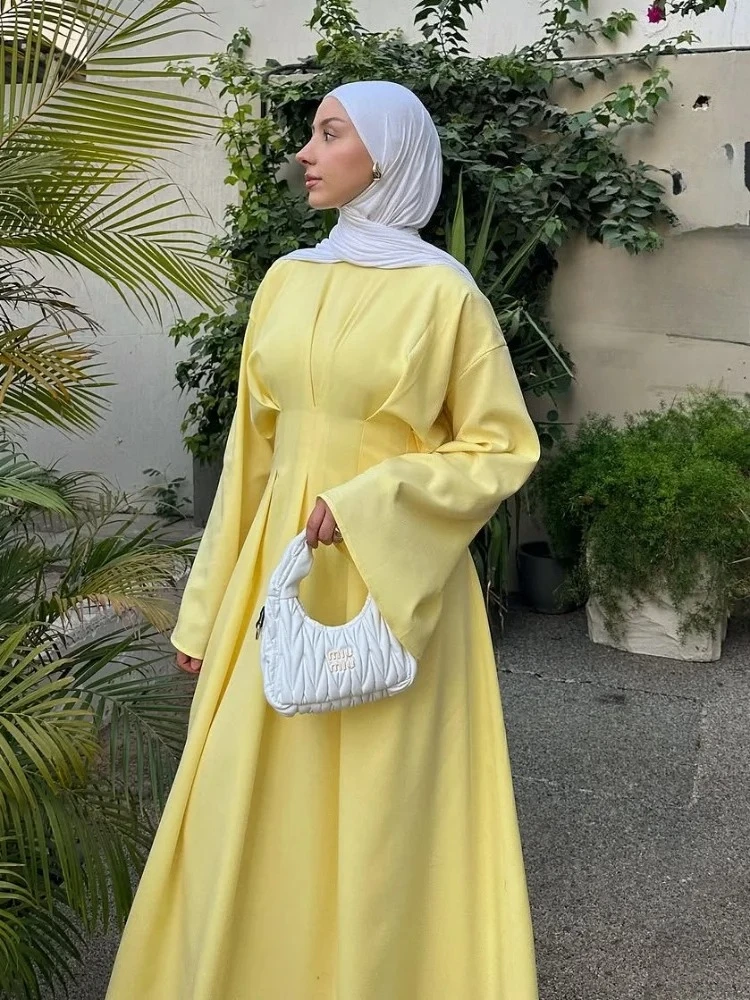 

Elegant Solid Slim Women's Maxi Dress Flare Long Sleeve Waist Cinching Lace Up Pleat Party Dresses Fashion Early Autumn Vestidos