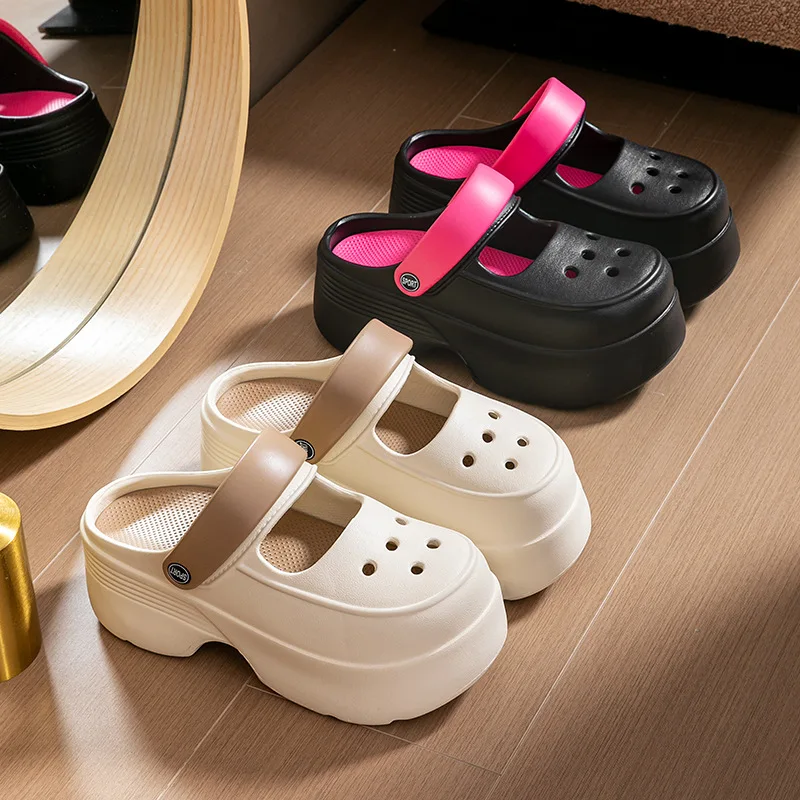 

Two-Color Hole Shoes Ladies Beach Shoes Summer New Breathable Comfortable Garden Shoes Package Head Heightening Sandals Slippers