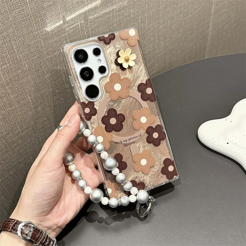 Funda de teléfono magnética con flores láser creativas para Samsung Galaxy S22 S23 S24 Ultra S24 + S24 Plus